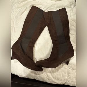 Calvin Klein suede below knee boot with mini heel